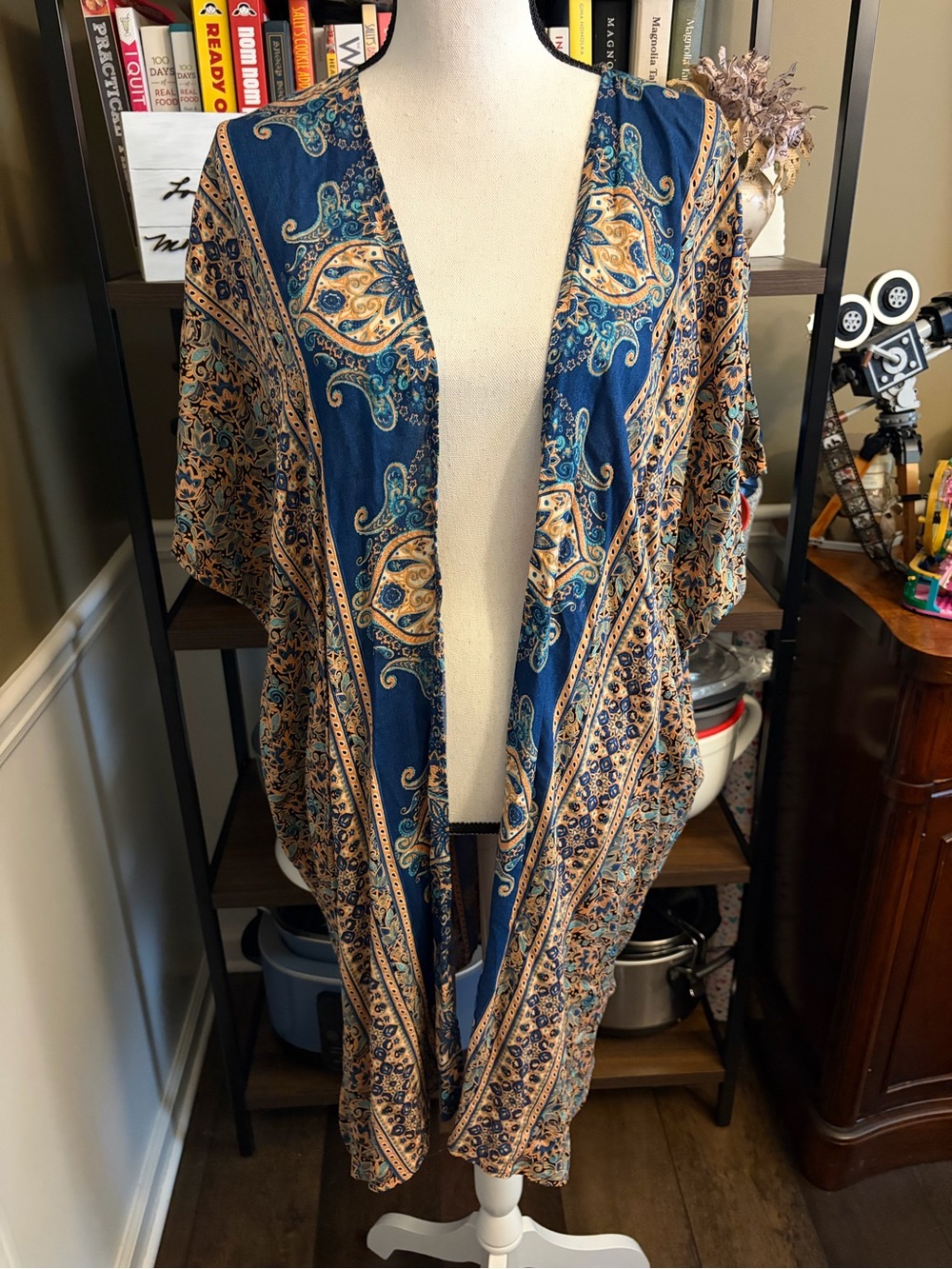 Gypsy Love Blue Paisley Open-Front Kimono Cardigan
